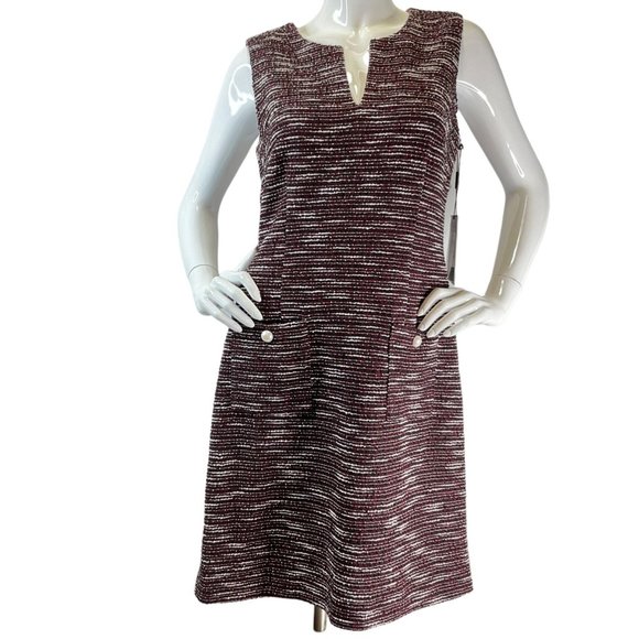 Karl Lagerfeld Dresses & Skirts - Karl Lagerfeld Paris Dress Womens Size 8 Maroon Black Tweed Sleeveless Zip Nwt
